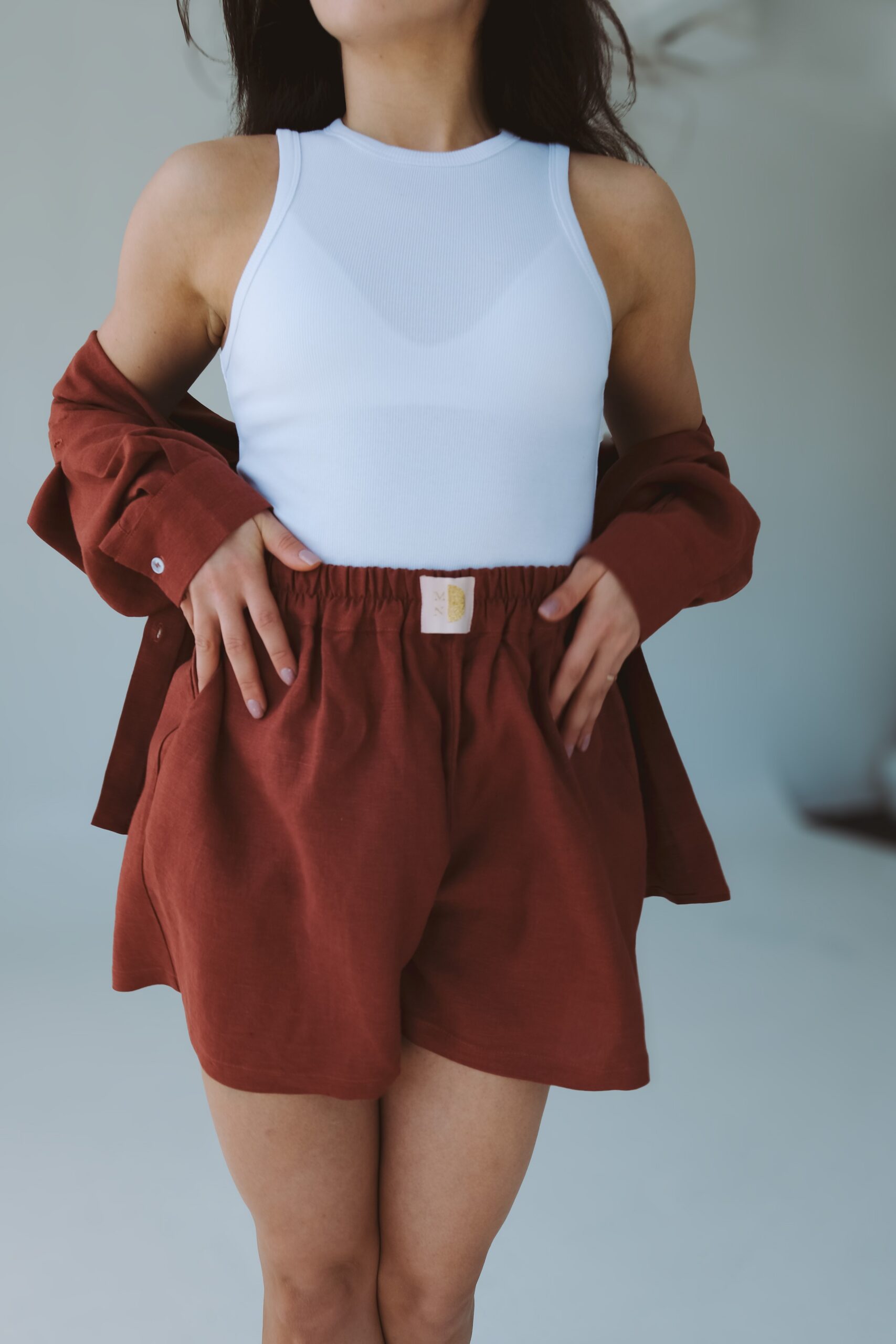 SMOKE BRONZE Linen Shorts Set