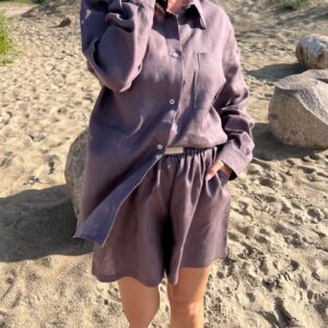 CHERRY CHOCOLATE Linen Shorts Set