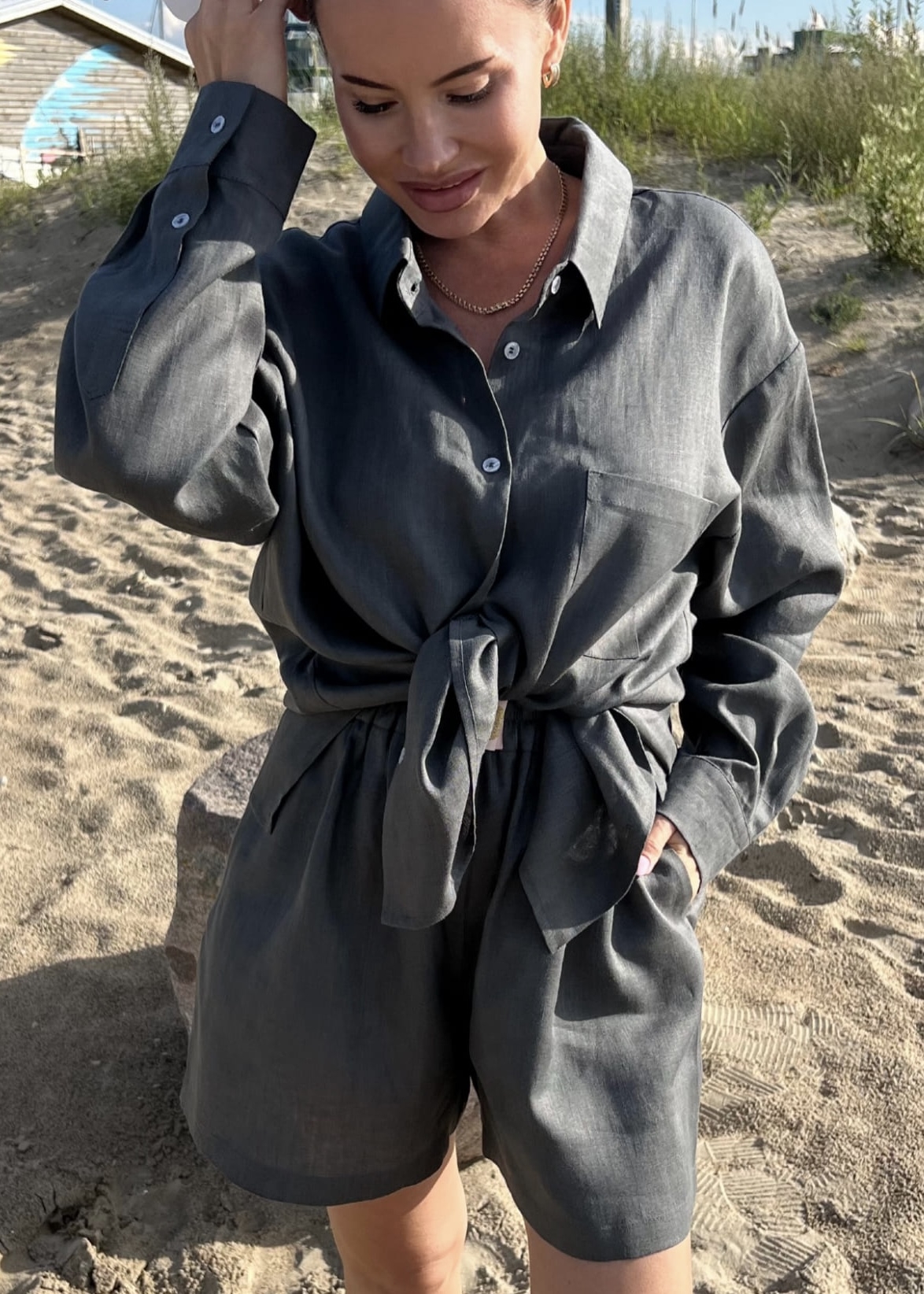 LATE EVENING IN SANREMO Linen Shorts Set