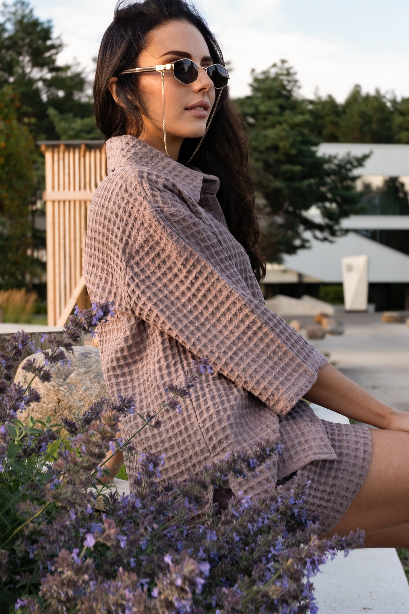 TOBACCO Waffle Shorts Set