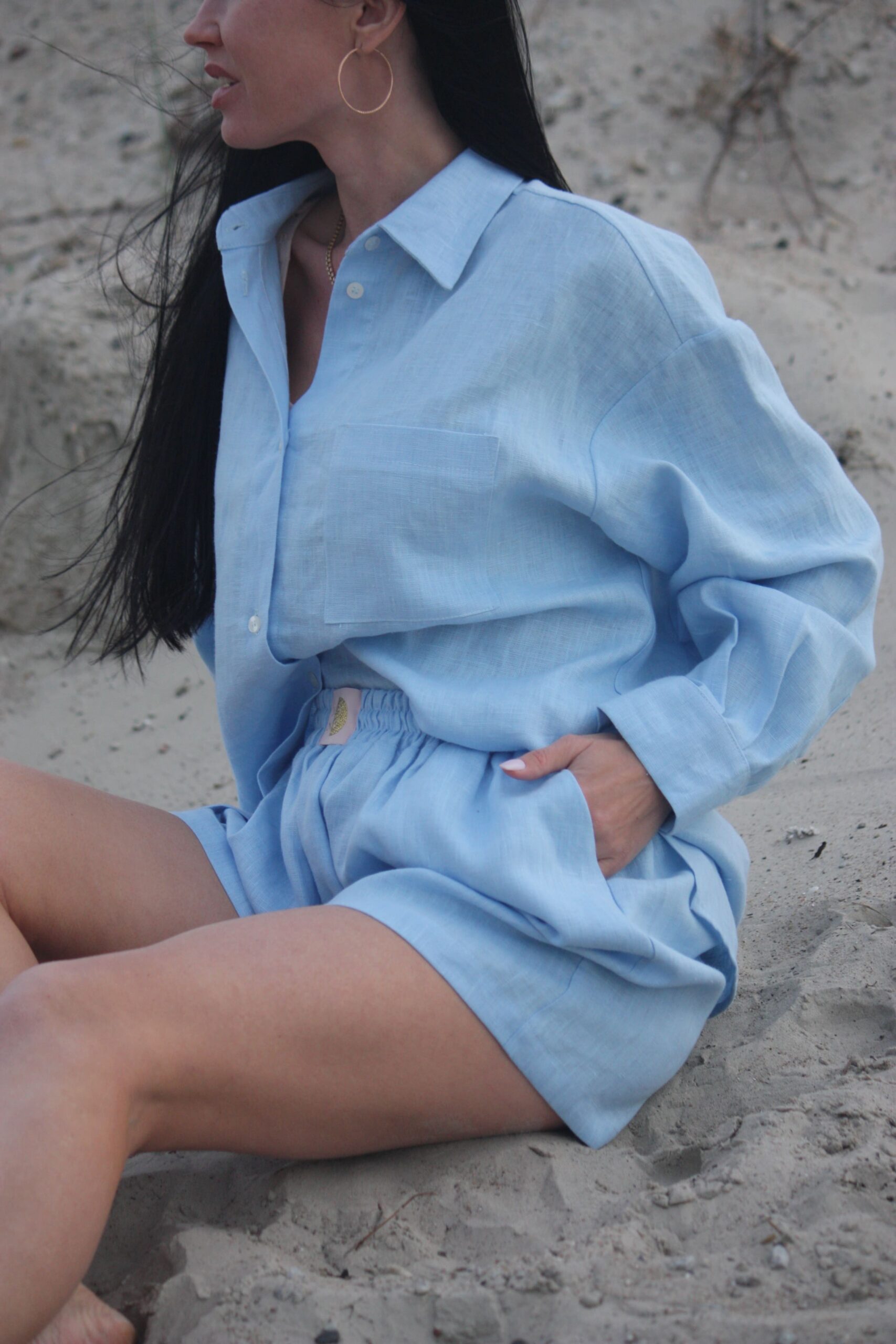 Pompadour Linen Shorts Set